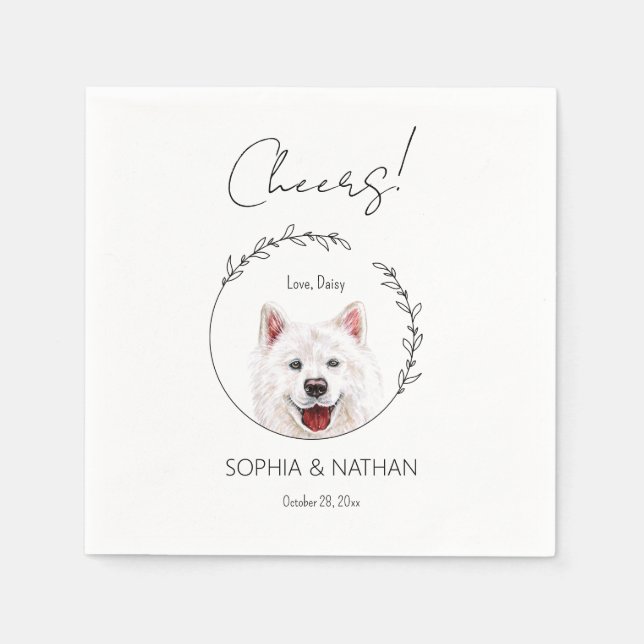 Simple Samoyed Dog Wedding Cocktail  Napkins (Front)