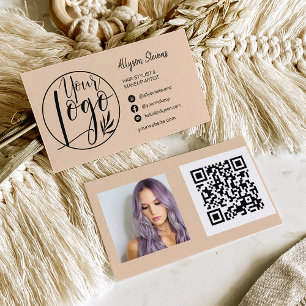 Simple sand black hair makeup photo logo qr code business card