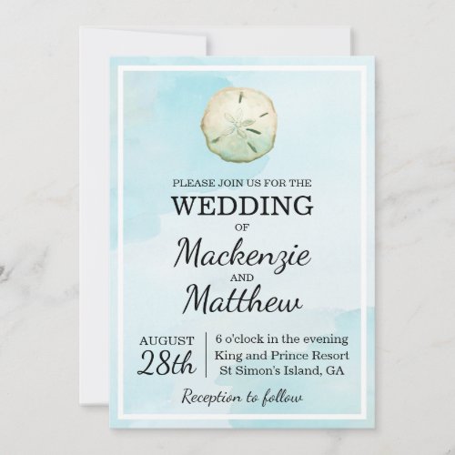 Simple Sand Dollar Beach Themed Wedding Invitation