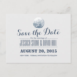 Simple Sand Dollar Silver Save the Date Announcement Postcard