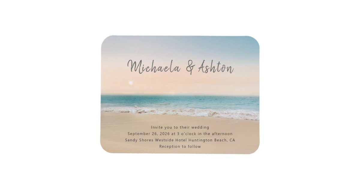 Simple Sandy Beach Wedding Invitation Magnet | Zazzle