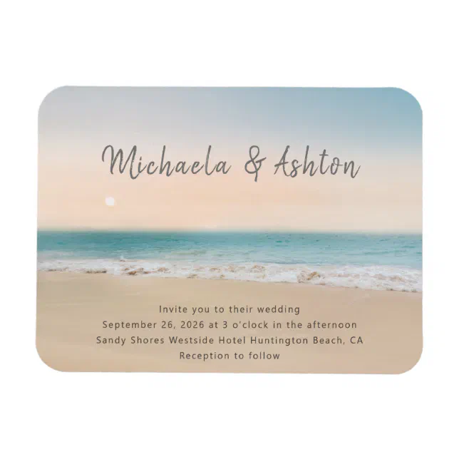 Simple Sandy Beach Wedding Invitation Magnet | Zazzle