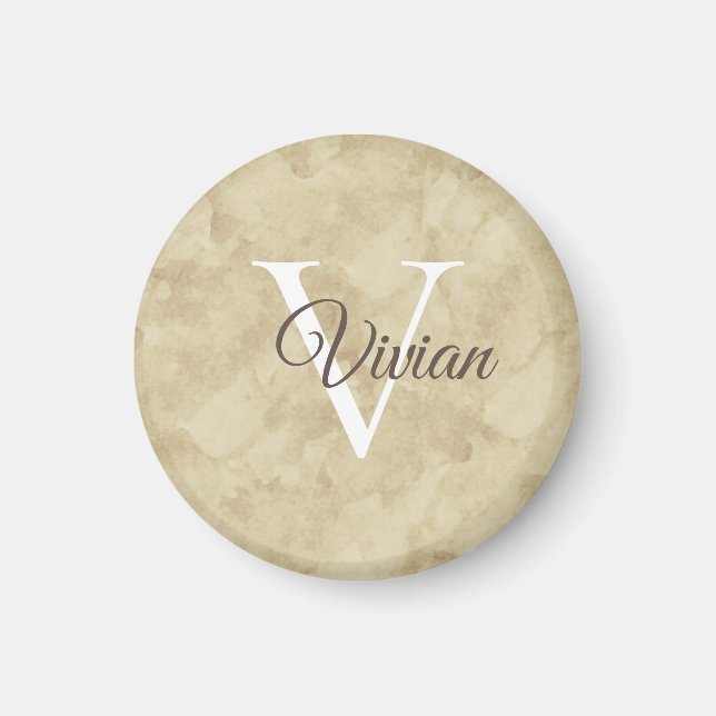 Simple Sandy Beige Watercolor Monogram Name Magnet (Front)