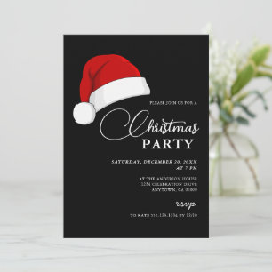 Simple Santa Hat Script Christmas Party Invitation