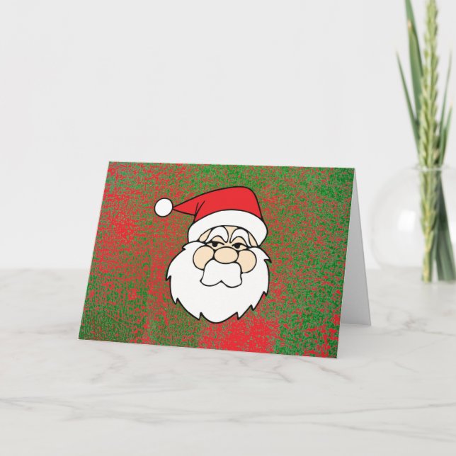 Simple Santa on Red and Green - A Christmas Card (Front)