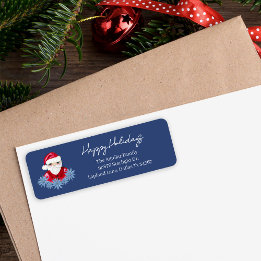 Simple Santa Poinsettia Christmas Return Address Label