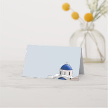 Simple Santorini Blue dome place card - Light Blue