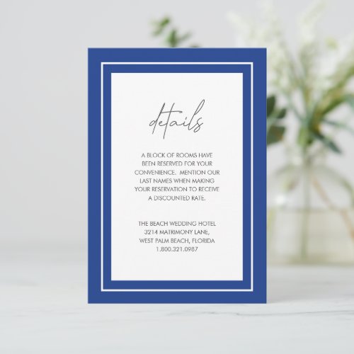 Simple Sapphire Blue Double Border Modern Wedding Enclosure Card
