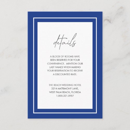 Simple Sapphire Blue Double Border Modern Wedding Enclosure Card