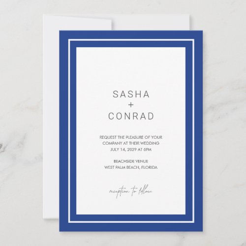 Simple Sapphire Blue Double Border Modern Wedding Invitation