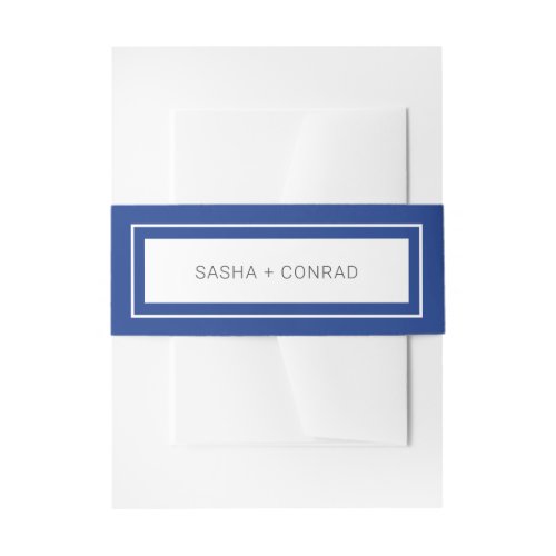 Simple Sapphire Blue Double Border Modern Wedding Invitation Belly Band