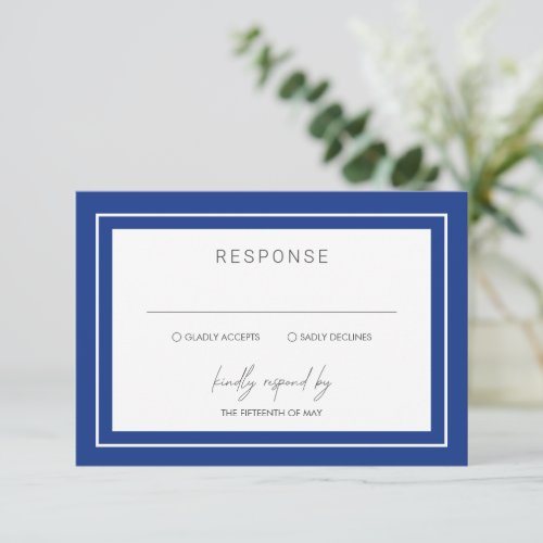 Simple Sapphire Blue Double Border Modern Wedding RSVP Card