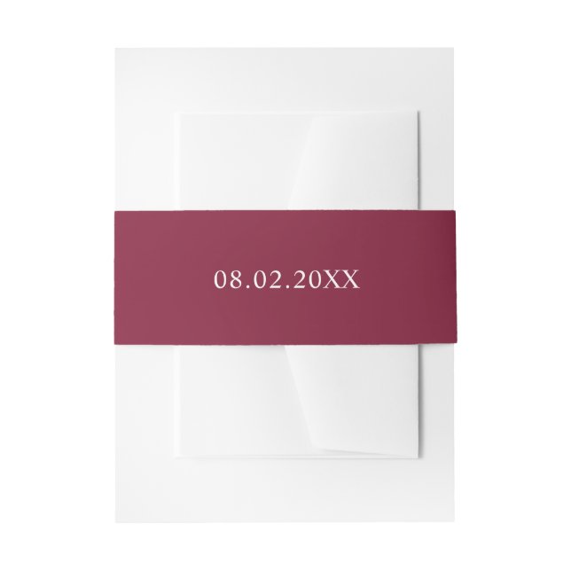 Simple save date dark red invitation belly band (Front Example)