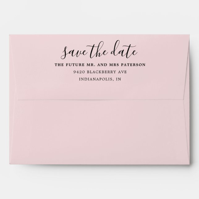 Simple Save the Date Blush Pink Pre-Addressed Envelope (Back (Top Flap))