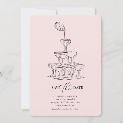 Simple Save the Date Champagne Tower Card