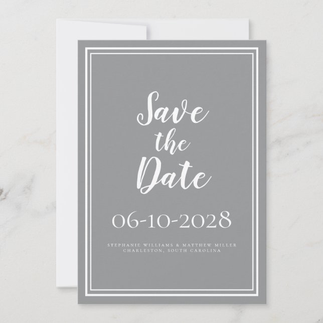 Simple Save The Date Gray Modern Chic Wedding (Front)