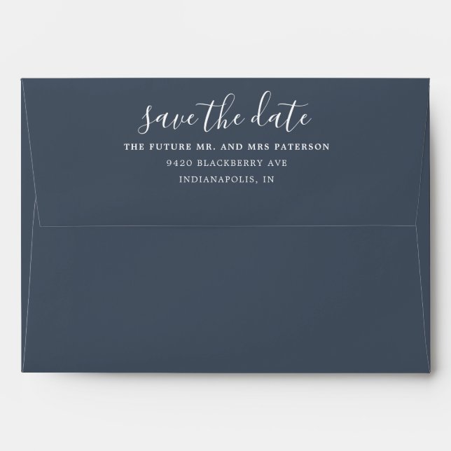Simple Save the Date Navy Pre-Addressed Envelope (Back (Top Flap))
