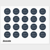 Simple save the date navy return address classic round sticker (Sheet)
