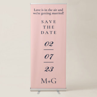 SIMPLE SAVE THE DATE OXFORD BLUE AND BABY PINK RETRACTABLE BANNER