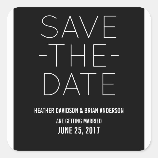 Simple Save the Date Stickers, Black Square Sticker (Front)