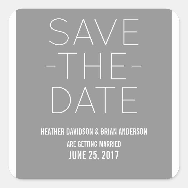 Simple Save the Date Stickers, Gray Square Sticker (Front)