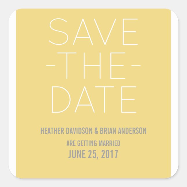 Simple Save the Date Stickers, Yellow Square Sticker (Front)