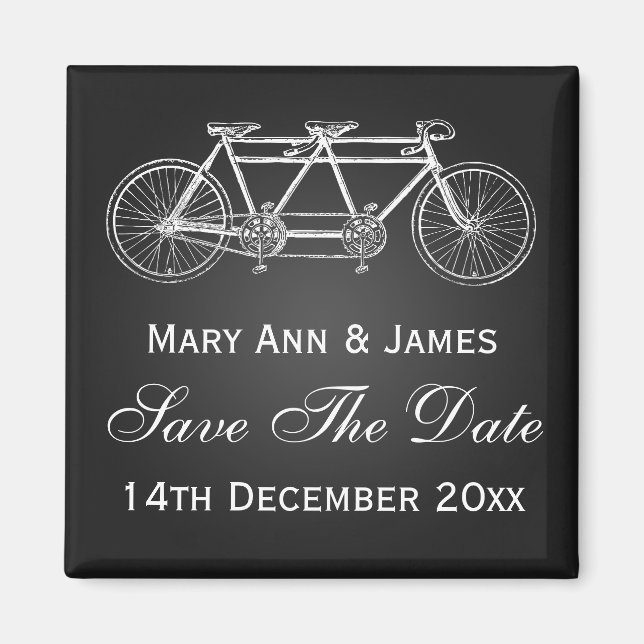 Simple Save The Date Tandem Bike Black Magnet (Front)