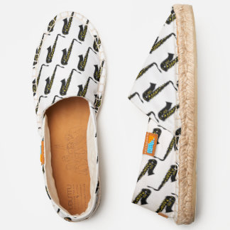 Simple Saxophone Pattern, Jazzy Black & White Saxo Espadrilles