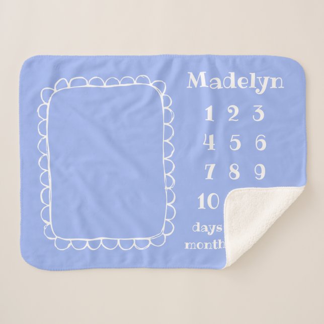 Simple Scalloped Rectangle Frame Baby Milestone Sherpa Blanket (Front (Horizontal))