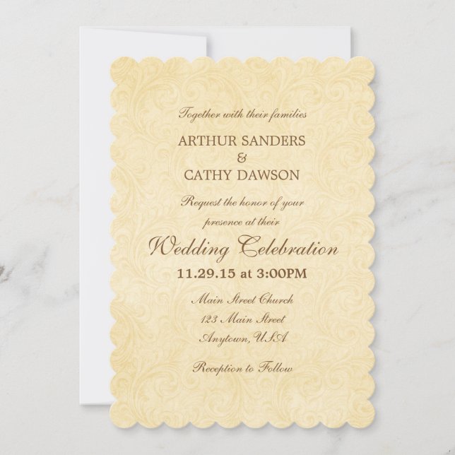 Simple Scalloped Vintage Wedding Invitation (Front)
