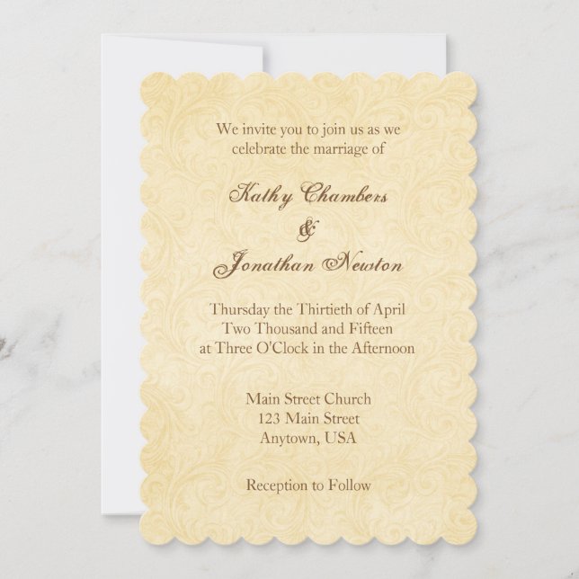Simple Scalloped Vintage Wedding Invitation (Front)