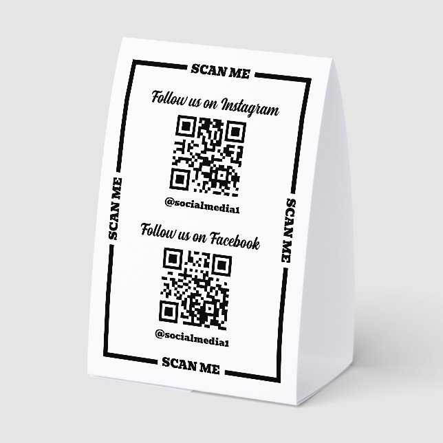 Simple Scan Me Follow On Social Media QR Codes Paper Table Tent (Back)