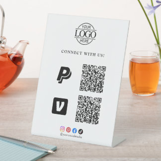 Simple Scan To Pay Business Logo Qr Code Tabletop Pedestal Sign