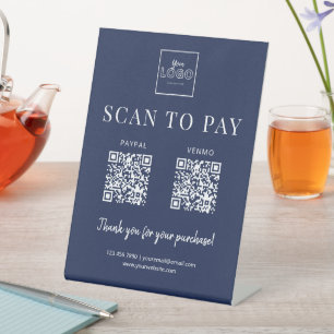 Simple Scan to Pay Logo QR Code Payment Navy Blue Pedestal Sign