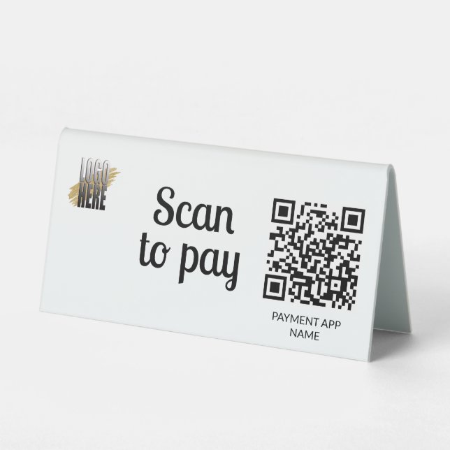 Simple Scan to Pay QR Code White Table Tent (Front)