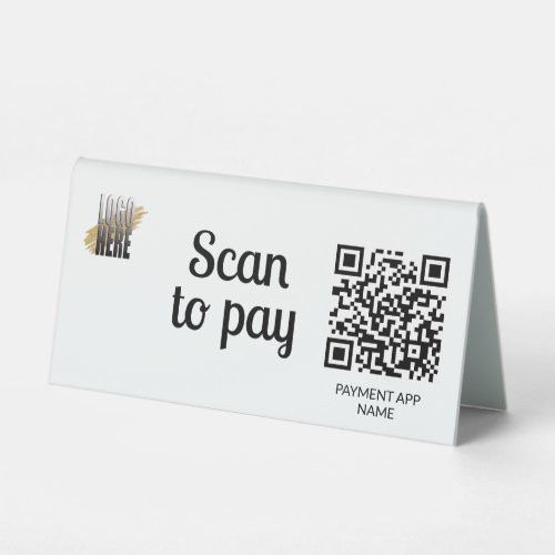Simple Scan to Pay QR Code White Table Tent Sign