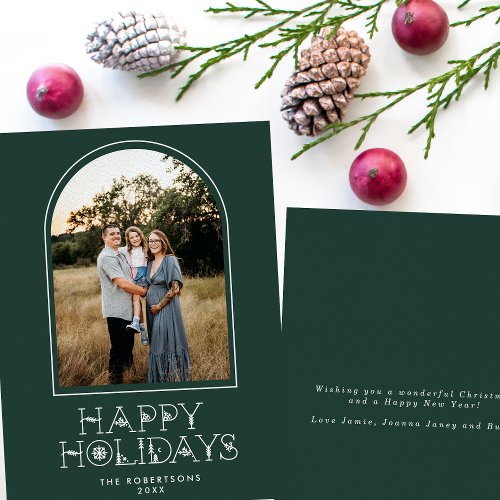 Simple Scandi Arch Photo Happy Holidays Green Holiday Card