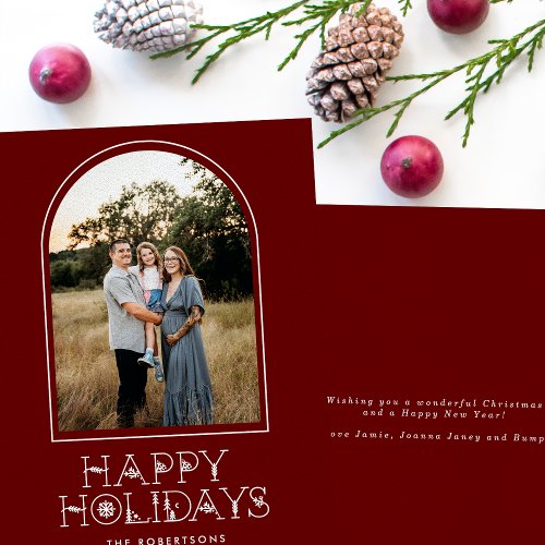 Simple Scandi Arch Photo Happy Holidays Red Holiday Card