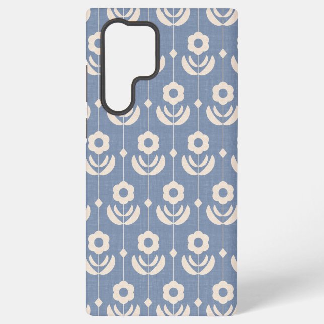Simple Scandinavian Flowers in Cream on Blue  Samsung Galaxy Case (Back)