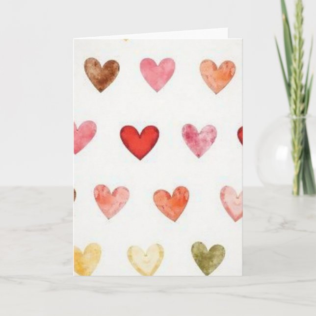 Simple Scattered Watercolor Hearts Card (Front)
