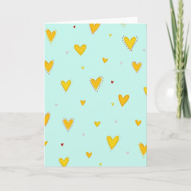 Simple Scattered Yellow Hearts Card (Front)