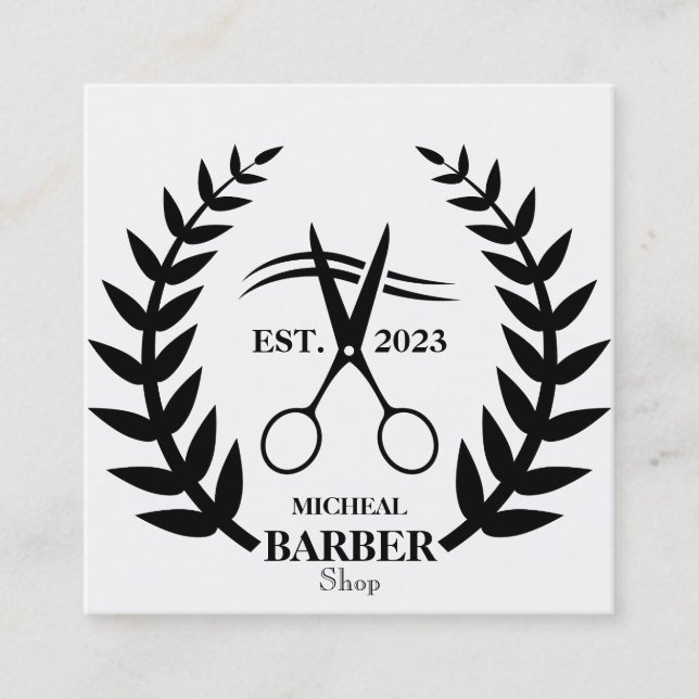 Simple Scissors Barber  Square Business Card (Front)