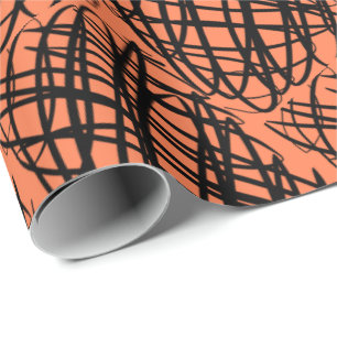 Simple Scribble Black Angled Coral Wrapping Paper