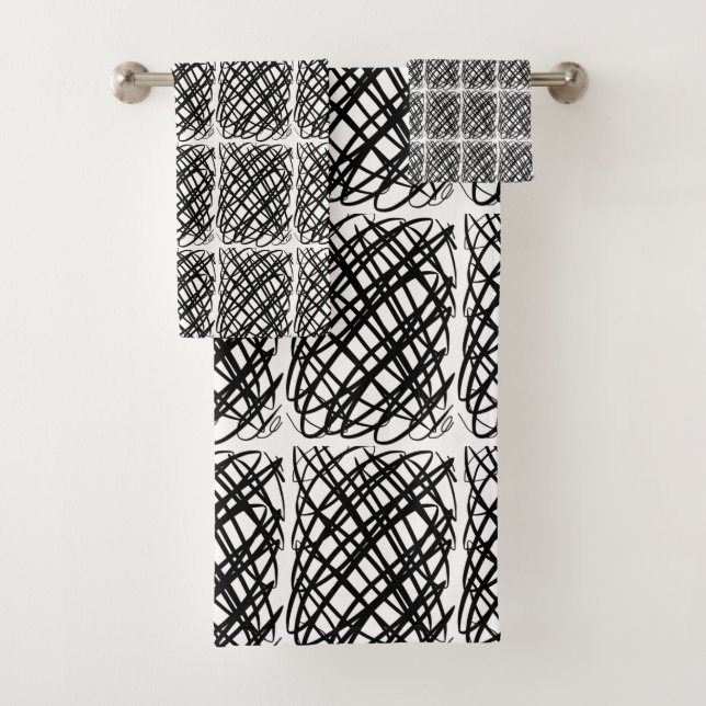 Simple Scribble | Black| Center Tiled | Bath Towel Set (Insitu)
