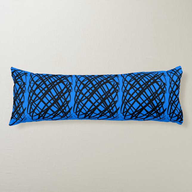 Simple Scribble | Black | Center Tiled | Blue | Body Pillow (Front)