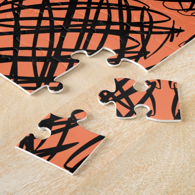 Simple Scribble | Black | Center Tiled | Coral | Jigsaw Puzzle (Side)