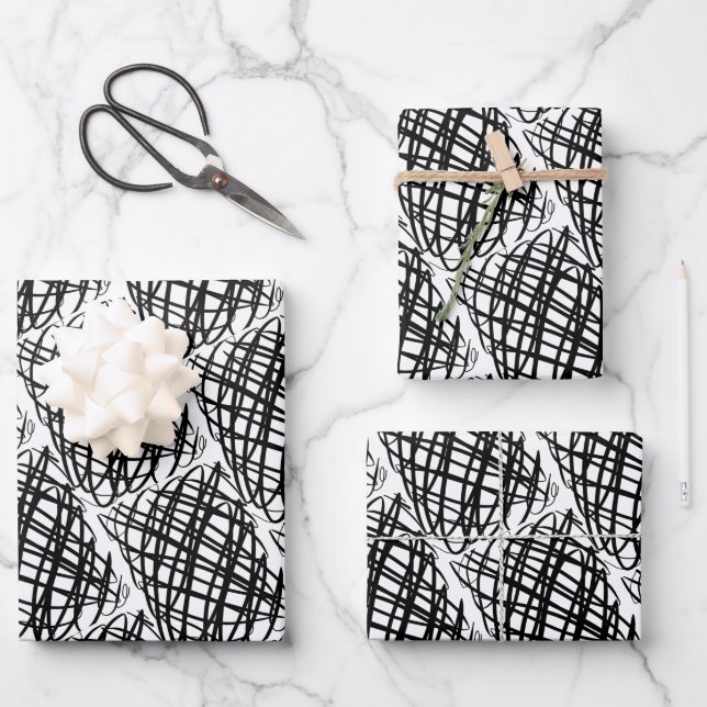 Simple Scribble | Black | Half Drop | Wrapping Paper Sheets (Front)