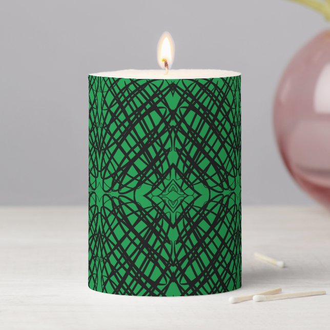 Simple Scribble | Mirror Tiling | Green | Pillar Candle (In Situ)