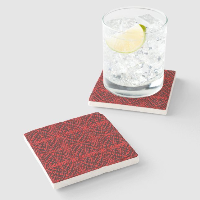 Simple Scribble | Mirror Tiling | Red | Stone Coaster (Side)