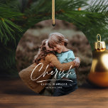 Simple Script 2 Photo Christmas Holiday Ceramic Ornament<br><div class="desc">Simple script 2 photo Christmas holiday ornament with handwritten Cherish every moment headline. Make a great gift or family keepsake. Click the edit button to customize this design with your photos and details.</div>
